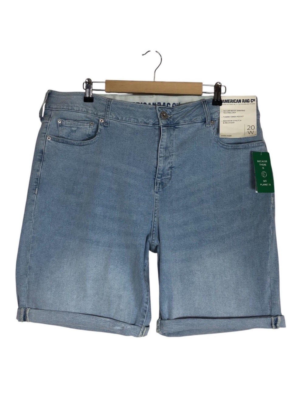 American Rag Cie No Gap Waist Tummy Toner Pocket Stretch Blue Jean Shorts 20W